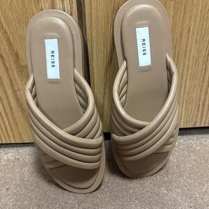 Reiss Beige Women's Quilted Slide Sandals